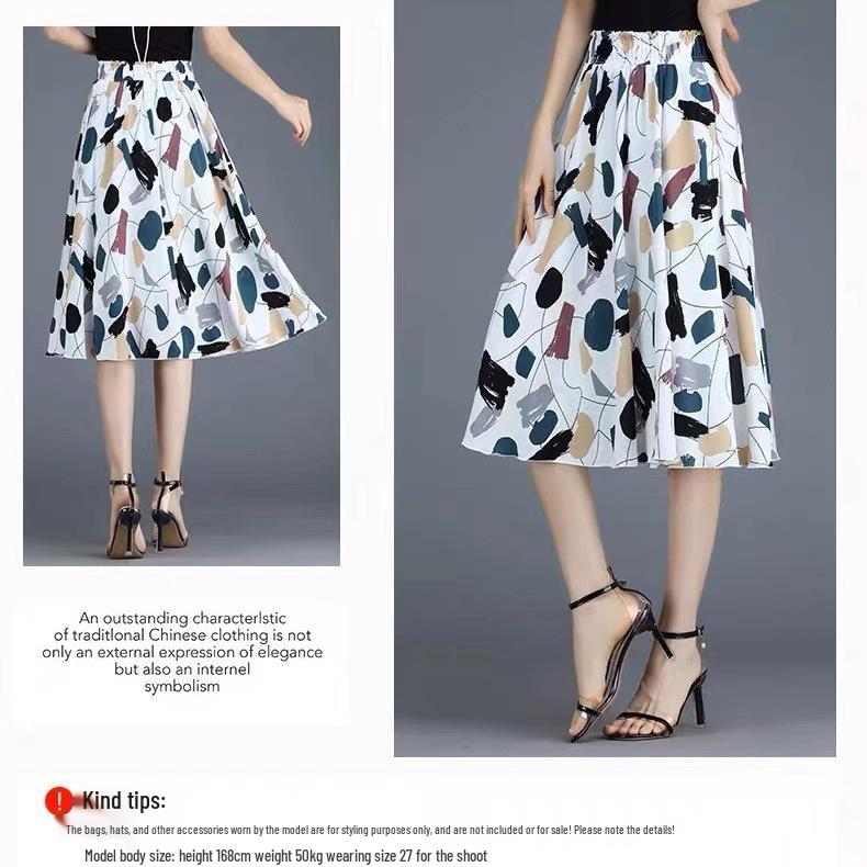 Women's Plus Size High Waist A-Line Chiffon Skirt with Four-Way Stretch and Pleated Design, Suitable for All Seasons 2023