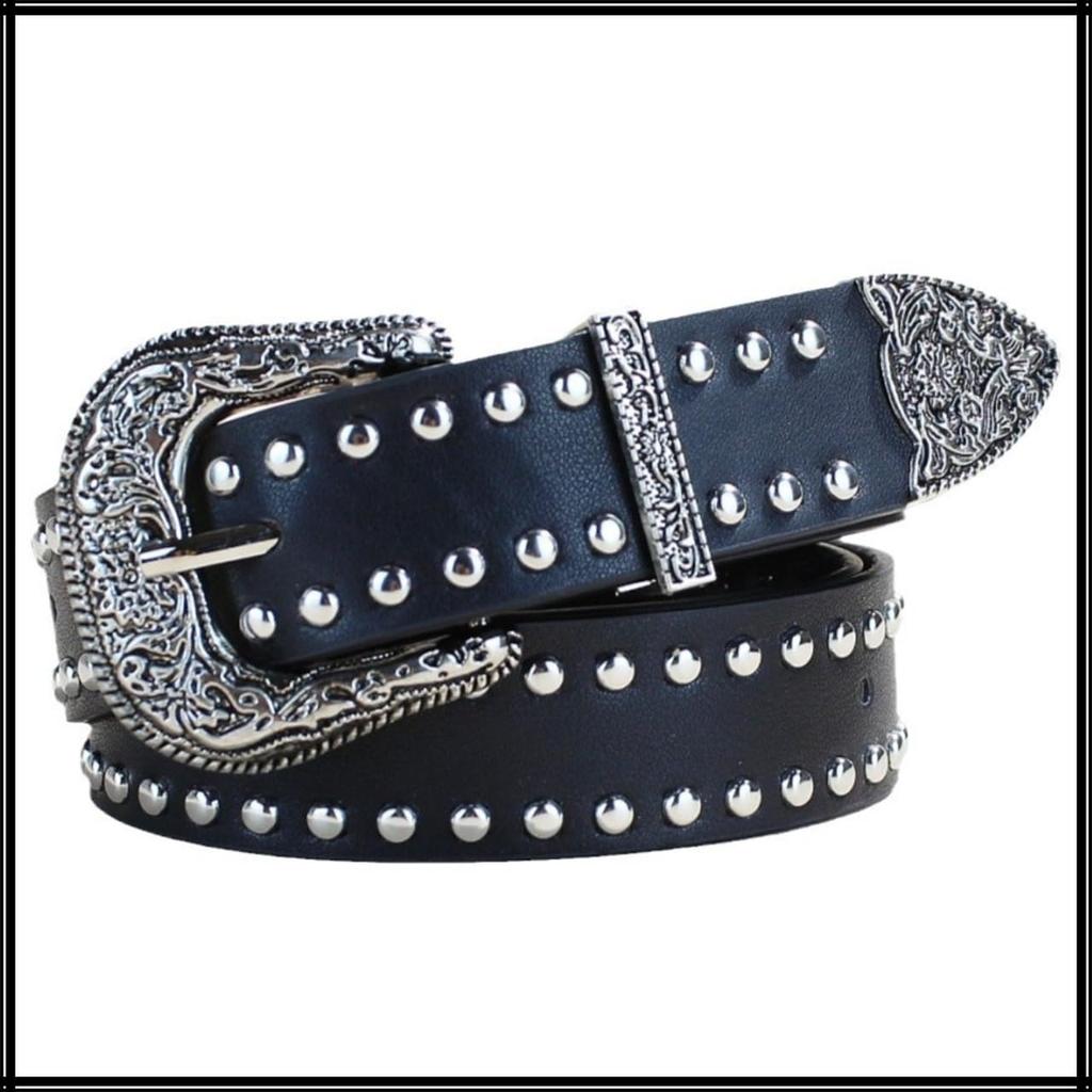 [White Fang] Belt Buckle Rivet Retro Punk Hip Hop Stylish Men's Women's BTA362 (Black)