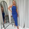 LYRIA Sexy Damen Langes Kleid Gerafft Ärmellos Slim Einfarbig Sommer Party Kleid mit Rückenschlitz Clubwear Weiblich Vestido Outfits
