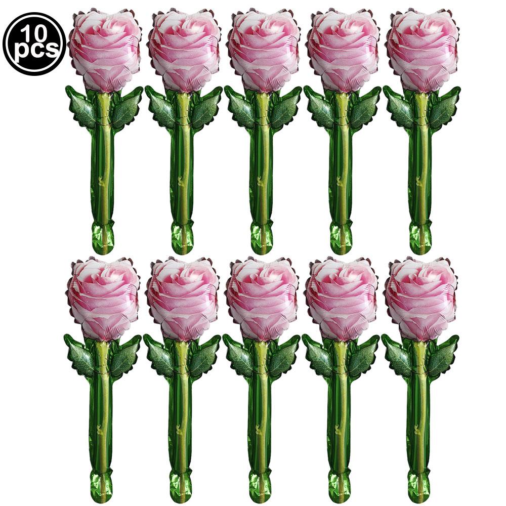 

10Pcs Red Rose Balloons Flower Balloons Rose Flower Shape Foil Balloons Birthday Baby Shower Party Valentine s Day Decoration As Shown изумрудный