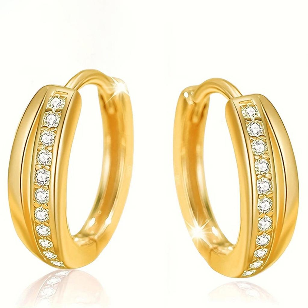 Double Layer Paved Huggie Hoop Earrings for Women Minimalist Elegant Earrings for Daily and Commute Wear