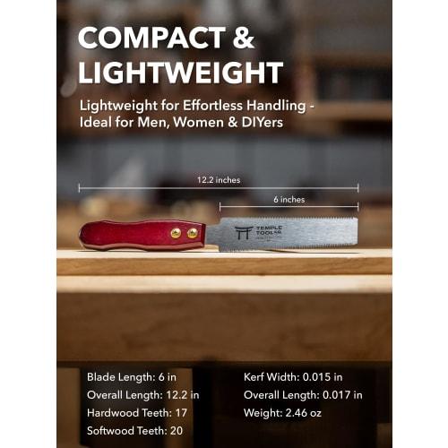 [Pod dohledem amerických DIY odborníků] Temple Tool Kolíková pila, 150 mm, Oboustranná, Vyměnitelné čepele, Přesná pila, Bez svorky, pro DIY dřevoobrábění