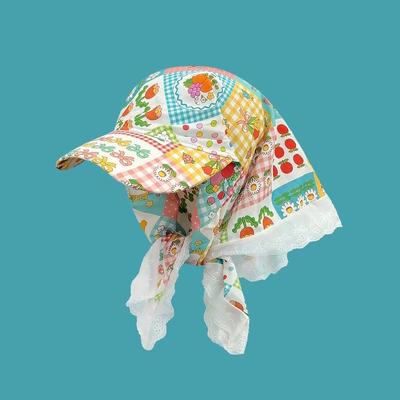 Plaid Duckbill Headband Cap for Girls: Spring/Summer Sun Protection, Hip-Hop Pastoral Style Triangle Headscarf