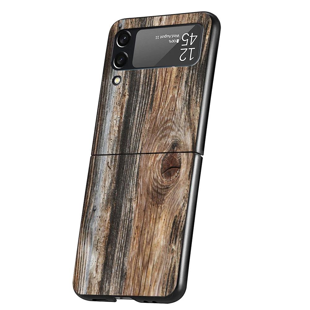 Wood Wooden Pattern Cover Phone Case For Samsung Galaxy Z Flip 7 6 5 4 3 5G Flip7 Flip6 Flip5 Flip4 Flip3 Black Fundas Shell Gal
