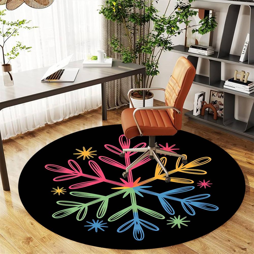 1pc snowflake colorful Round Chair mat Area Rug - Non-Slip, Floor Mat for Office, Bedroom, and Indoor Decor -1002144