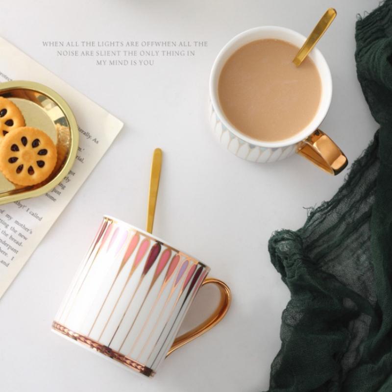 Nordic Luxury Hand-Painted Gold Ceramic Coffee Cup Office Mug Afternoon Tea Cups Household Drinkware