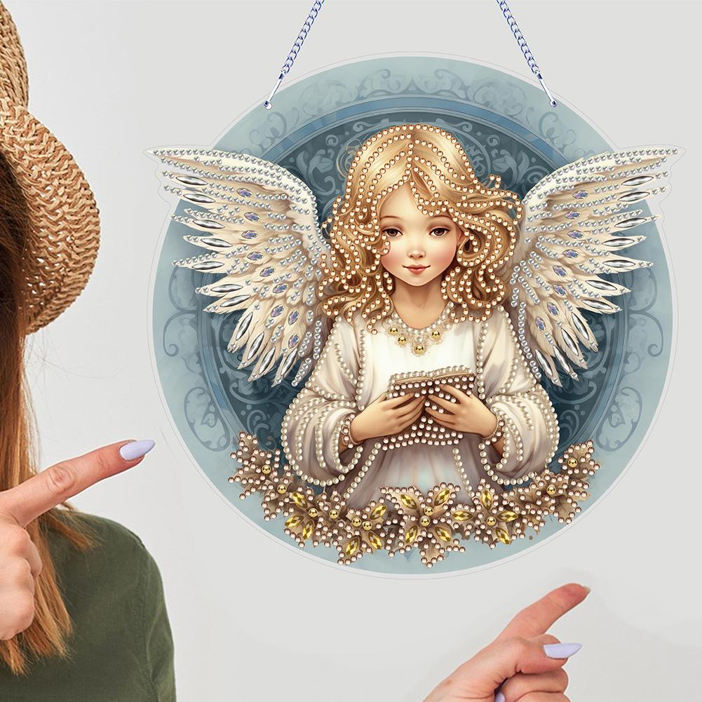Angel Girl Theme 2D/Flat DIY Hanging Diamond Art Kits Diamond Painting Set Diamond Art Pendant Window Hanging Art for Home Decor