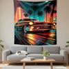 Synthwave Wall Tapestry Retro Cadillac Classic Car Wet Neon City Street Palm Trees Decor for Bedroom Game Room Gift