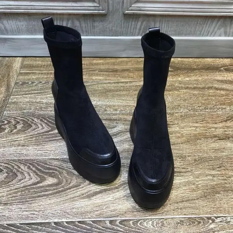 Mode Stiefeletten Plateau Elastisch Schwarz Klobige Stiefeletten für Damen Mode 2024 Herbst Heiß PU Ausverkauf Große Größe Warm 39 Frau Kurze Schuhe