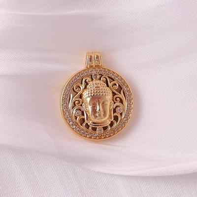 Collana Ciondolo Testa Buddista Zen Placcata Oro con Intarsi di Diamanti - Stile Etnico di Lusso