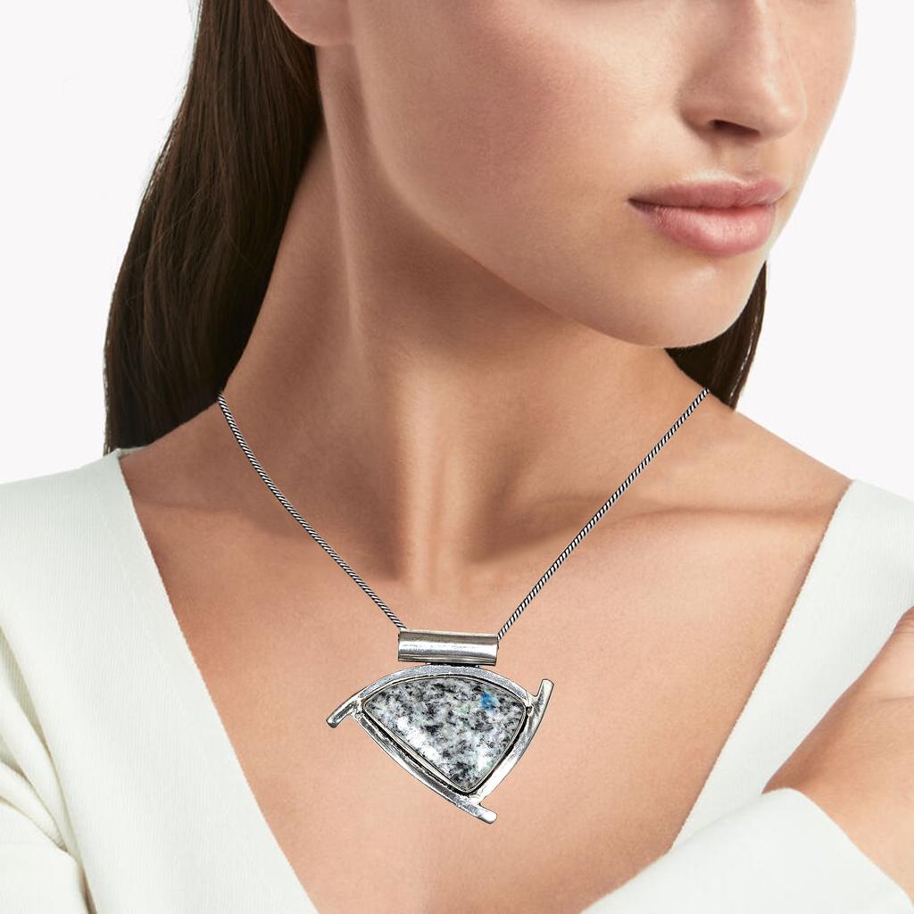 Jasper Gemstone Jewelry Necklace Silver Handmade  Ethnic Macrame Thread