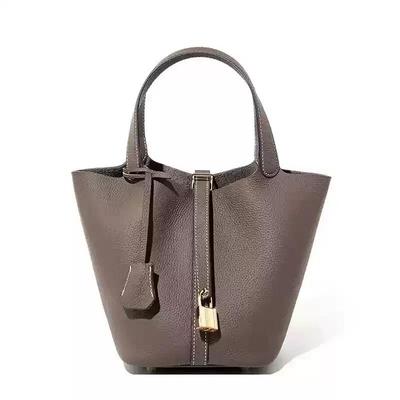 Borsa a secchiello da spalla in vera pelle da donna, mini borsa a cestino con motivo a litchi, borsa a mano morbida, borse per mamma, sposa, matrimonio con chiusura