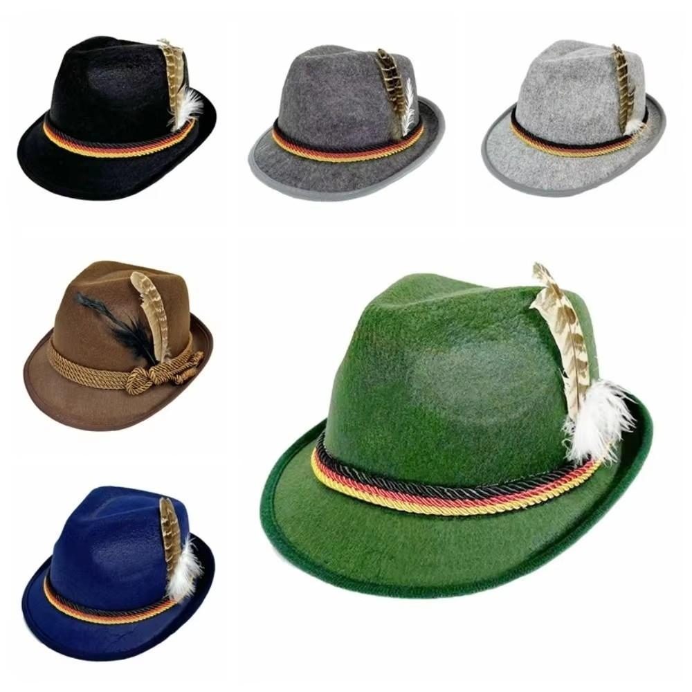 Structured Brim Bavarian Feather Hat Decorative Side Cord Jazz Cap Panama Hat Men Women