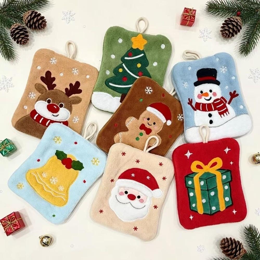 Coral Fleece Santa Claus Hand Towel Water Absorption Cleaning Dishcloths Hanging Wipes Xmas Decor
