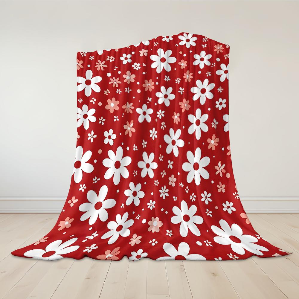 Crimson Daisy Field Flannel Blanket Warm Soft Halloween Christmas Couch Warm Cozy Decorative Decor Gift for All Season