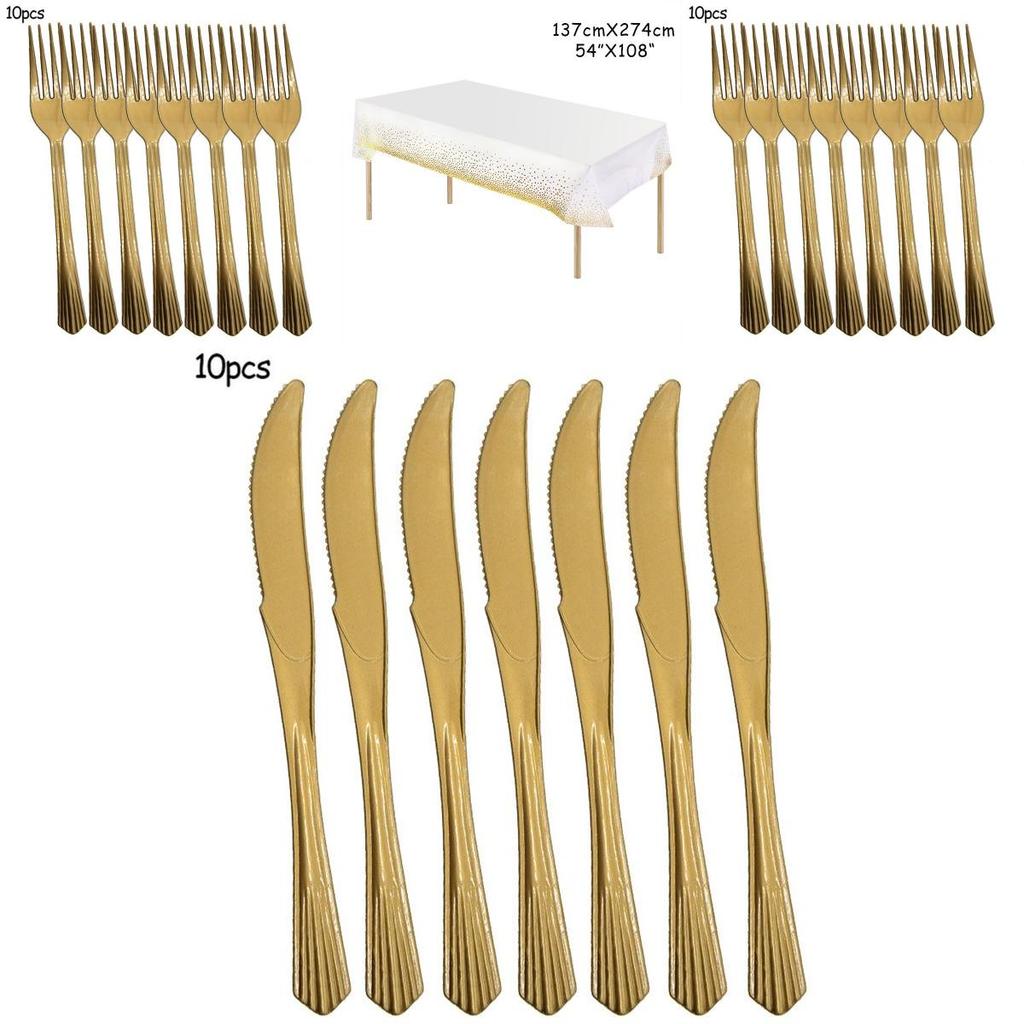 Elegant Gold Polka Dot Stamping Happy Birthday Party Decor Supplies Disposable Tableware Set