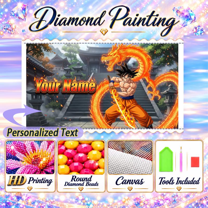 Personalized Dragon Ball Goku Diamond Art Custom Name 5D Diamond Painting Full Drill DIY Craft