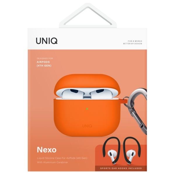 UNIQ case for Nexo AirPods 4 + Ear Hooks Silicone orange/volt orange