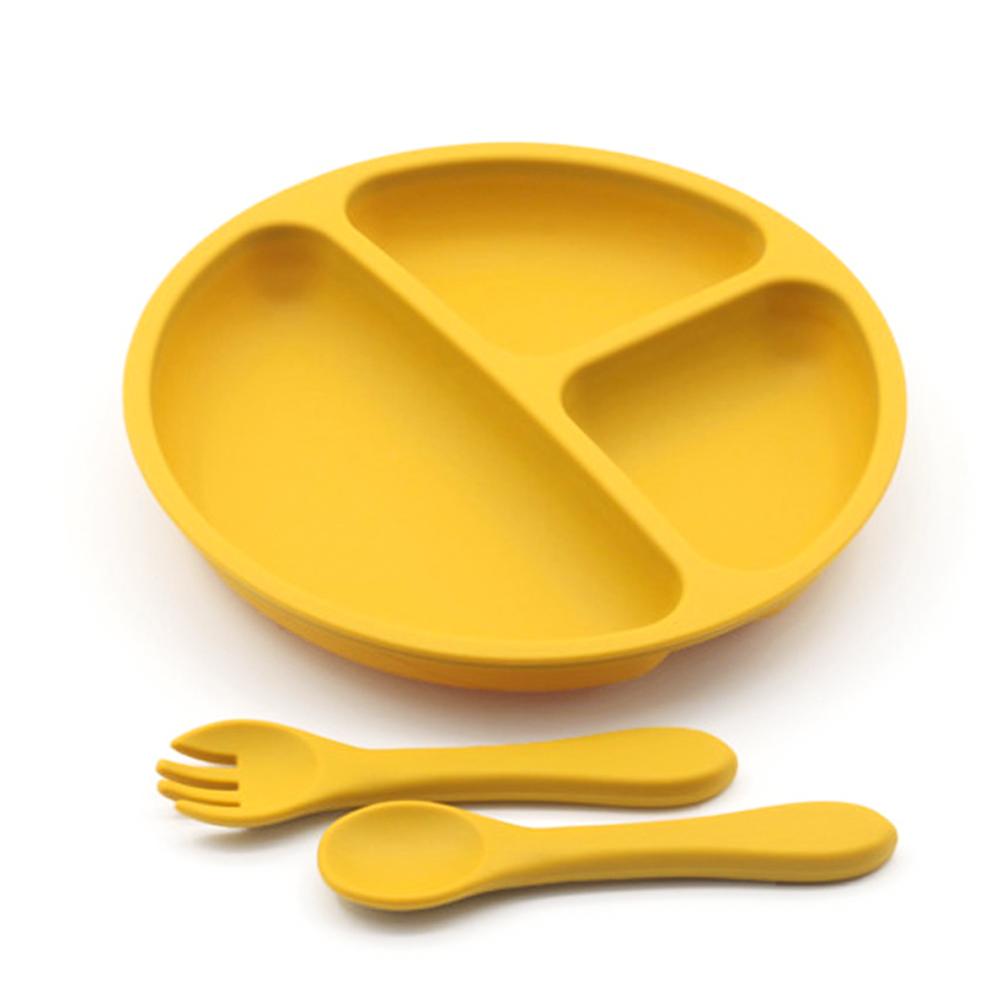Silicone  Plates for Babies Toddlers Self Feeding Baby Plate with Silicone Spoon & Fork BPA Free