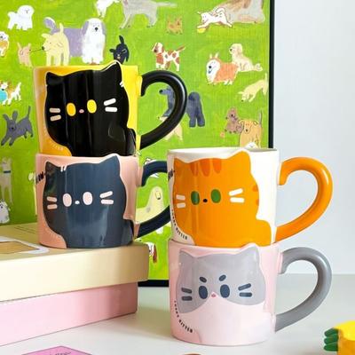 Cat Pattern Cat Coffee Cup Cute Design Japanese Cartoon Coffee Mug Creative Style Ceramic Material Drinking Cup Decorative Use