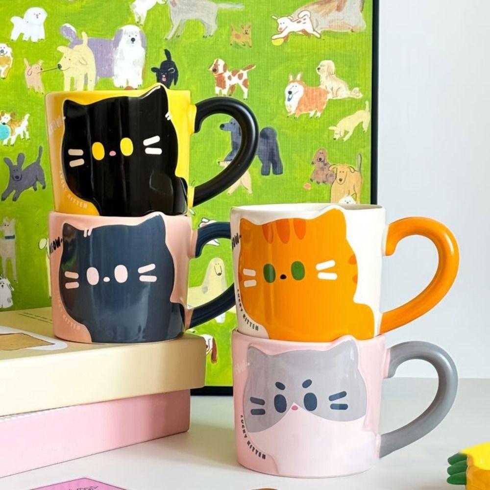 Cute Design Coffee Mug Cat Pattern Ceramic Mug Decorative Accessories Milk Cup Gift Giving