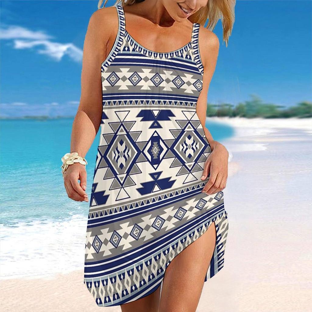 Abito da Spiaggia da Donna Mini Abito Stampa Casual Moderno Senza Maniche Vestibilità Larga Esterno Quotidiano Estate