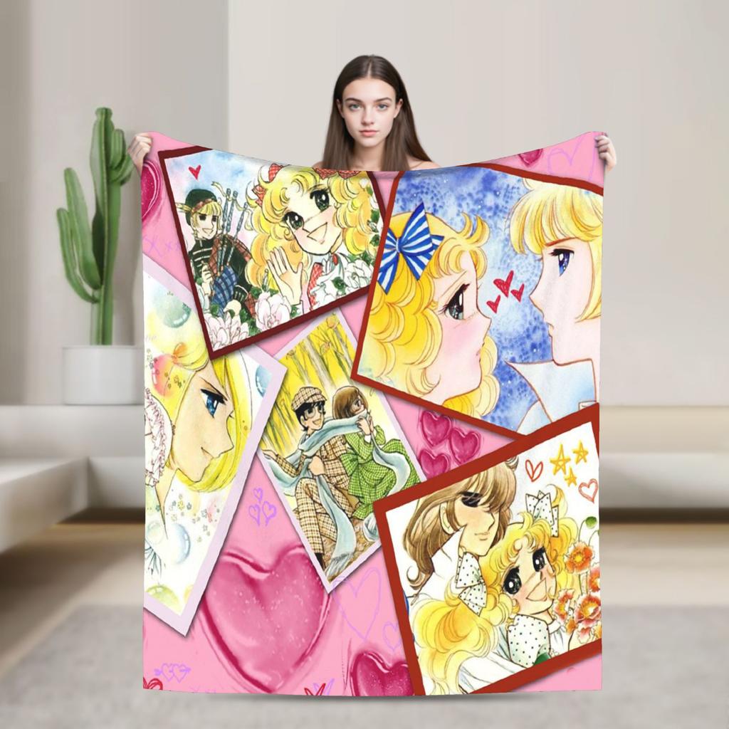 Candy Candy Cartoon Flannel Blanket Anime Fashion Throw Blanket for Sofa Bedding Lounge 125*100cm Quilt