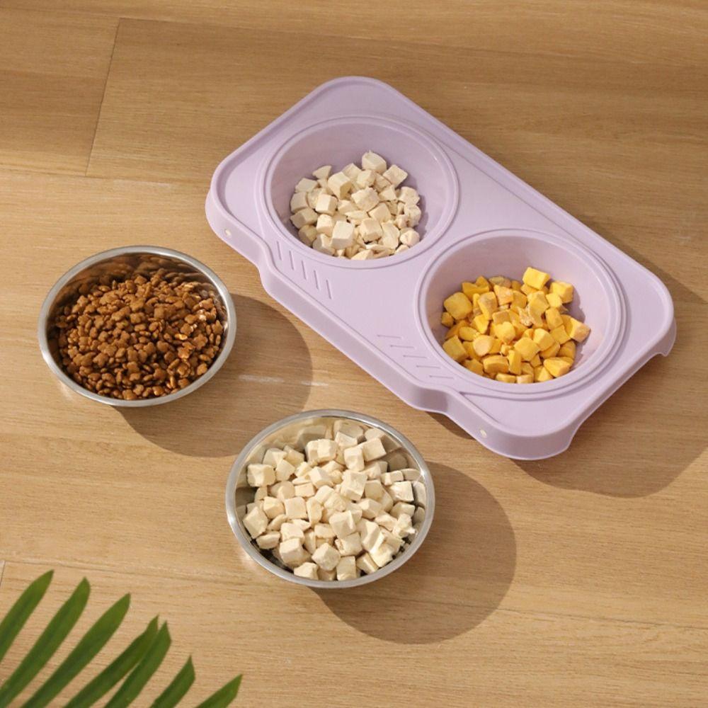 Double Bowls Pet High Footed Bowl Non-Slip Pet Water Feeder Container Dog Accessories