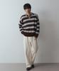 NODU Open Collar Striped Brush Knit [Brown]