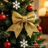 Gold Glitter Bow Sparkling Ornament for Christmas Tree & Window Decoration