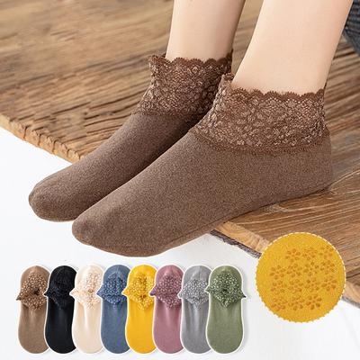 1 par de calcetines de terciopelo a la moda, calcetines antideslizantes de lunares de encaje de otoño, calcetines cálidos de invierno de Color sólido versátiles, calcetines informales