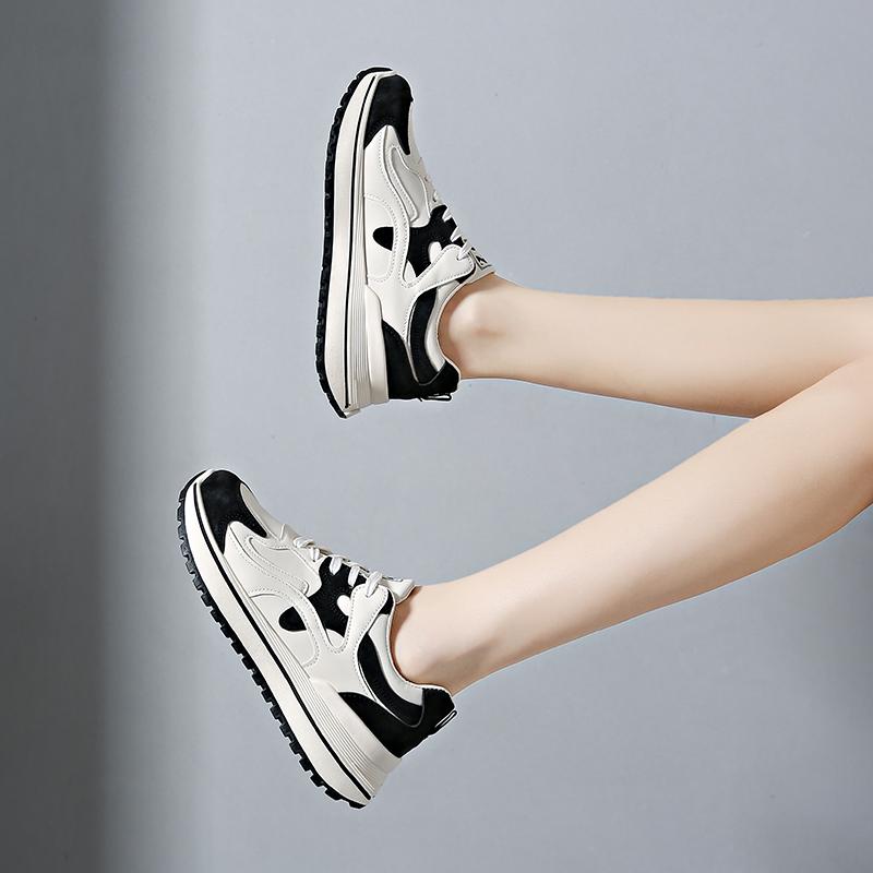 2026Autumn New Sports Shoes Women's Korean Version Fashionable Color Blocked Lace Up Single Shoe Thick Sole Casual Running Shoes