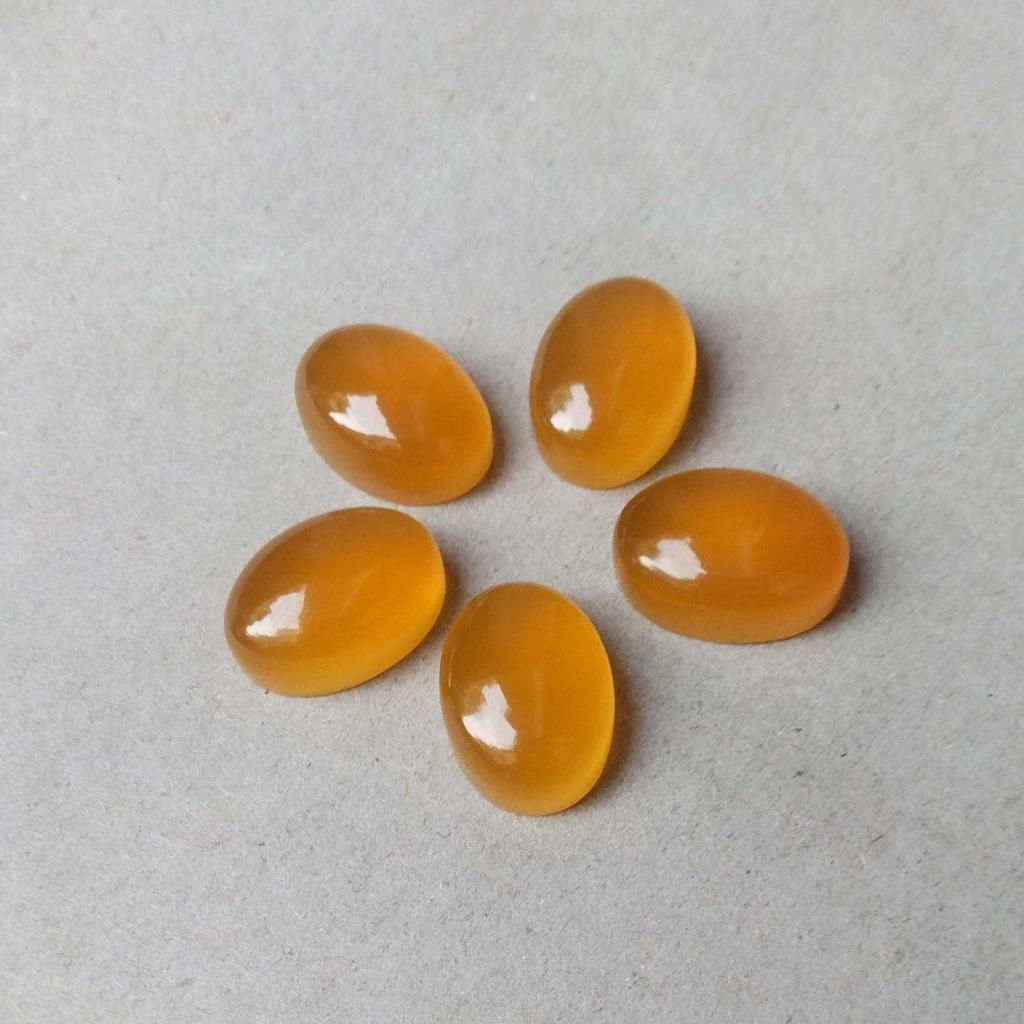 Natural Mango Chalcedony Oval Cabochon Loose Gemstones Lot | Golden Yellow Chalcedony Cabochons for Jewelry Making