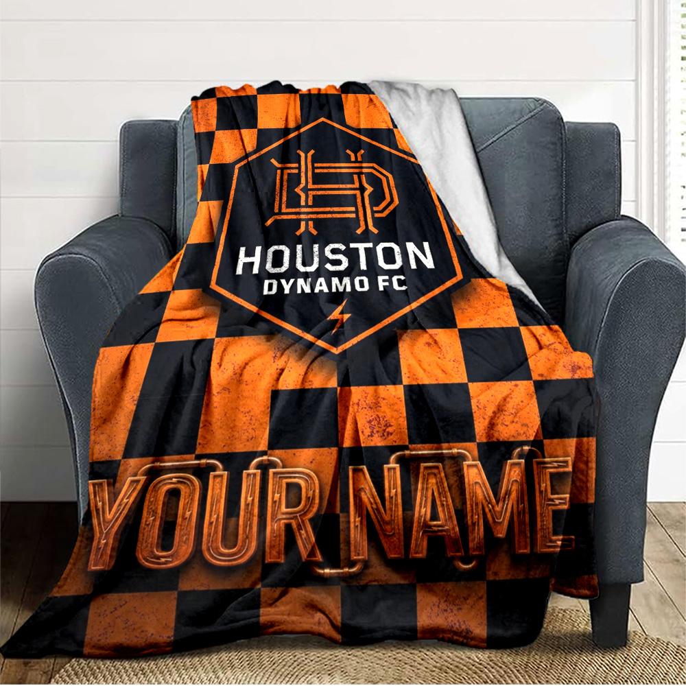 Name Custom Houston Dynamo Print Flannel Blanket High Quality Warm Comfortable Cover for All Seasons Perfect for Gifts Home Decor