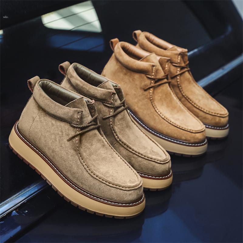 Fashion Hot Sale Mens Suede Leather Casual Shoes Soft Sole Lace-up Ankle Boots Leisure Walk Male Motorcycle Boots Classic High Top Botas