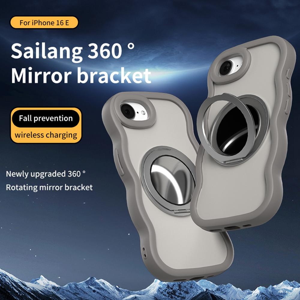 

For iPhone 16e Case Magnetic Case Wave Edge TPU+Acrylic Phone Cover with Mirror Kickstand Desert Gold