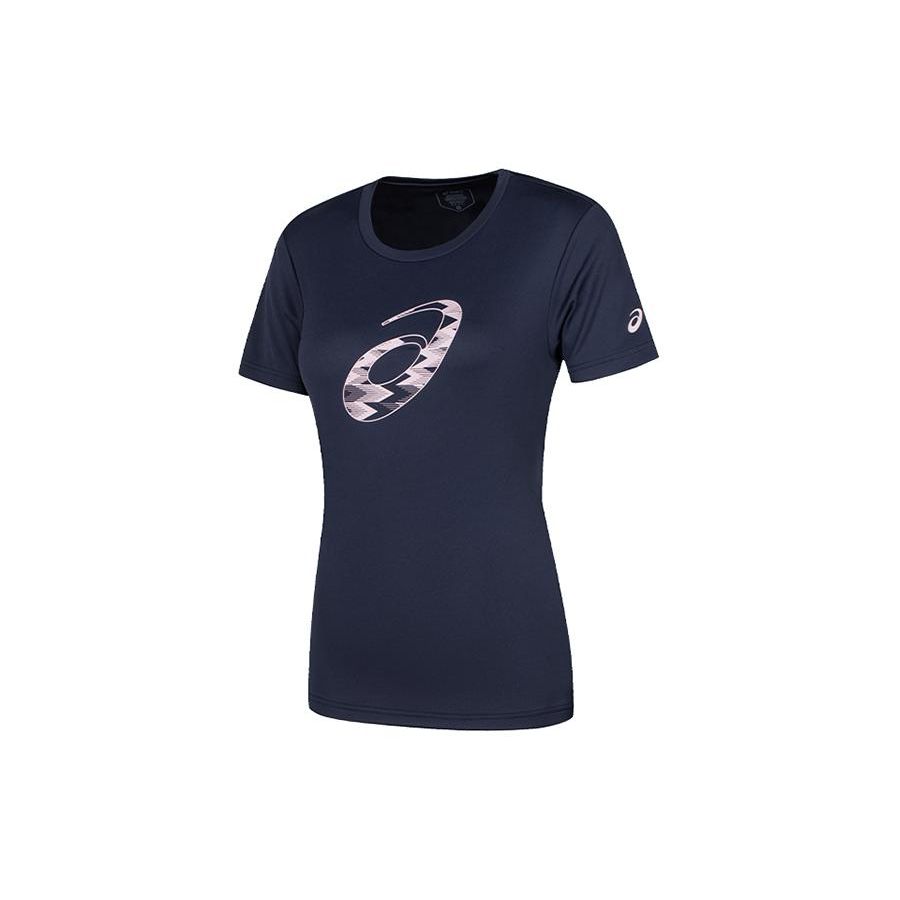 Asics Logo Round Neck Soft Comfortable Sports Short Sleeve T-Shirt Women Tops Navy-Blue 2032D020-402