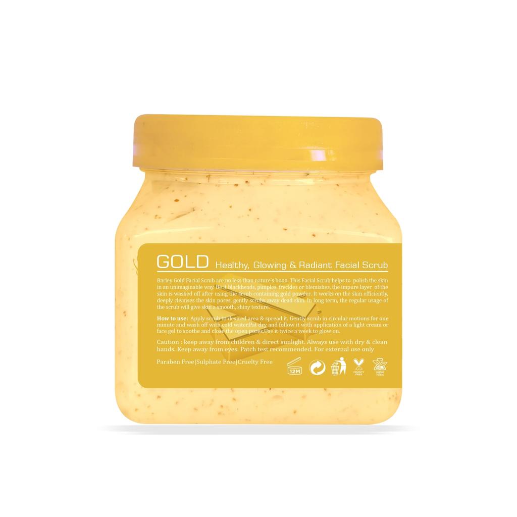 Barley Gold Scrub for Healthy Glowing & Radiant Skin | Face & Body Exfoliating Scrub with Sunflower Seed Oil, Shea Butter & Sodium Lactate | Remove