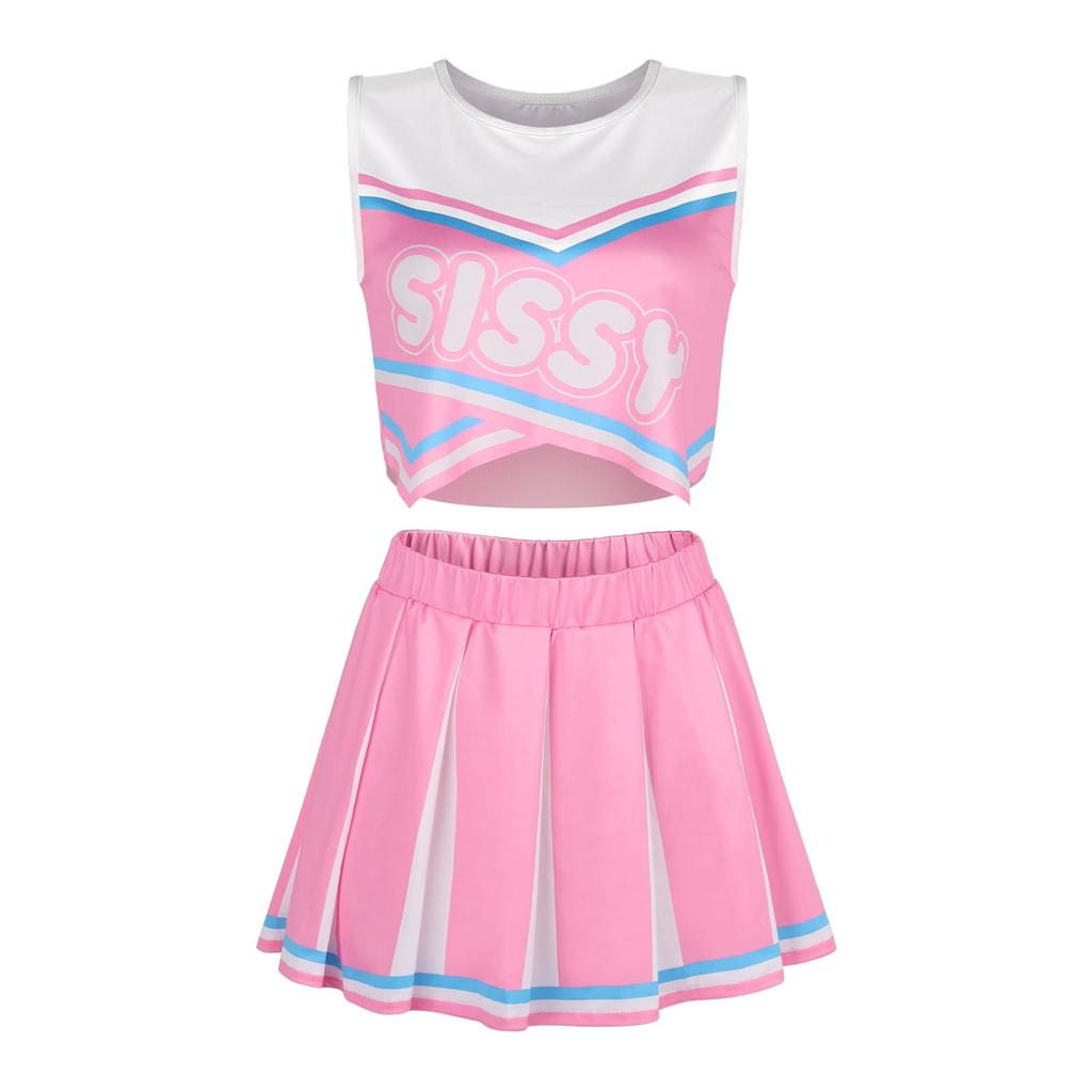 LittleForBig Unisex Cheerleader Dress with Shiny Satin Skirt, Silky Sleeveless Dress, Pink, Size 2XL