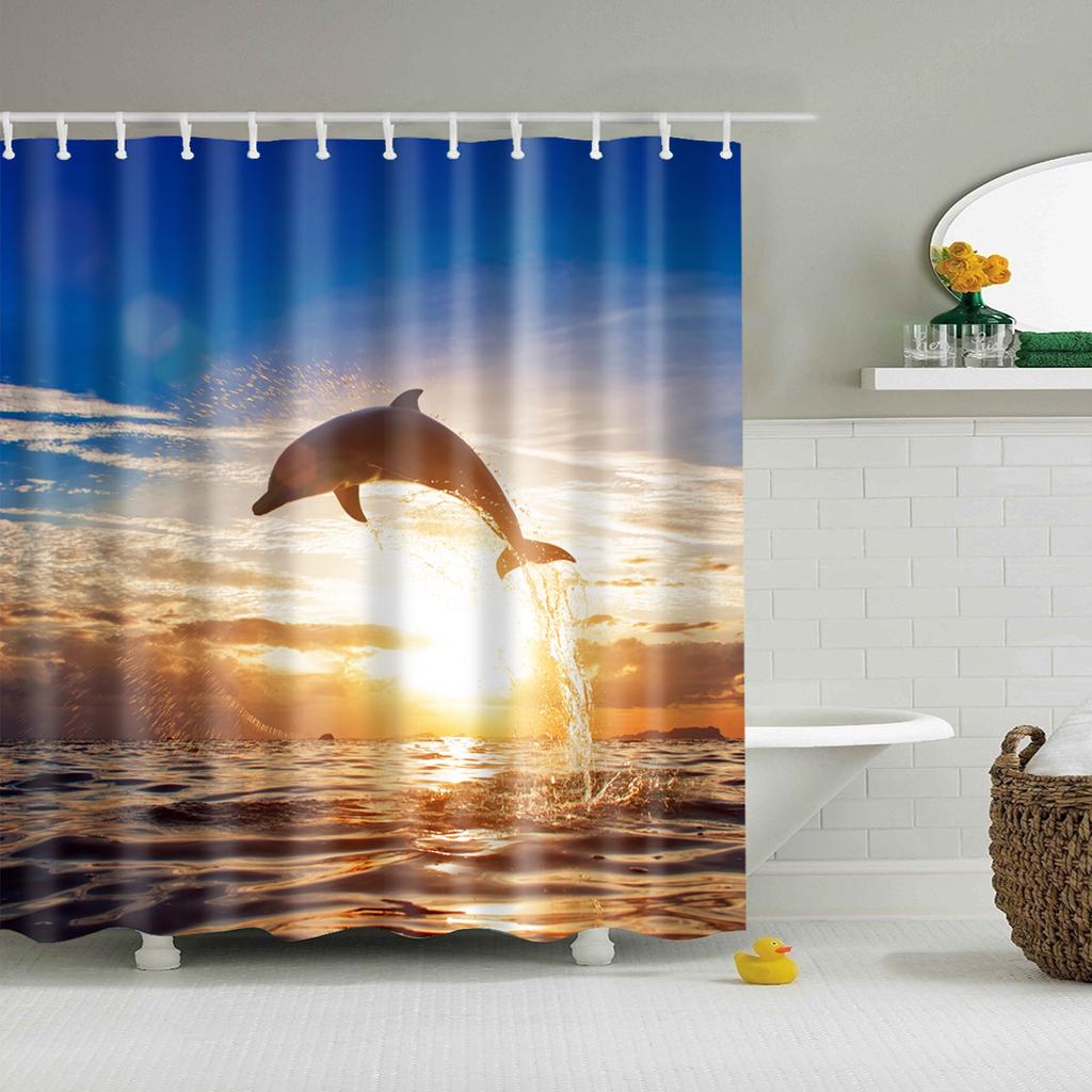 Customized Blue Sky Beach Shower Curtain Modern Scenery Print Bathroom 3D Blackout Curtain Large 180x200cm for Bathroom Cortina