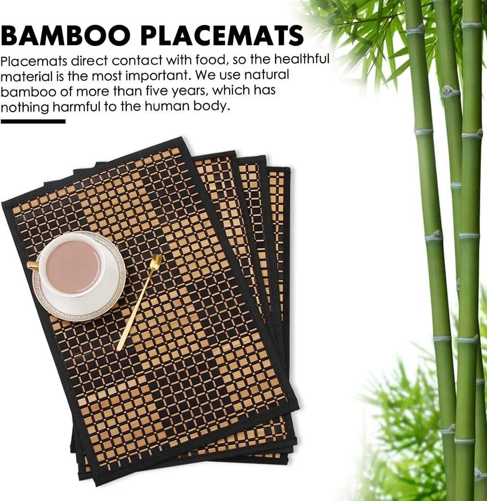Bamboo Placemats for Dining Table,Placemats Set of 4,Stain-Resistant,Heat-Resistant Durable Sturdy Dining Place Mats for Kitchen