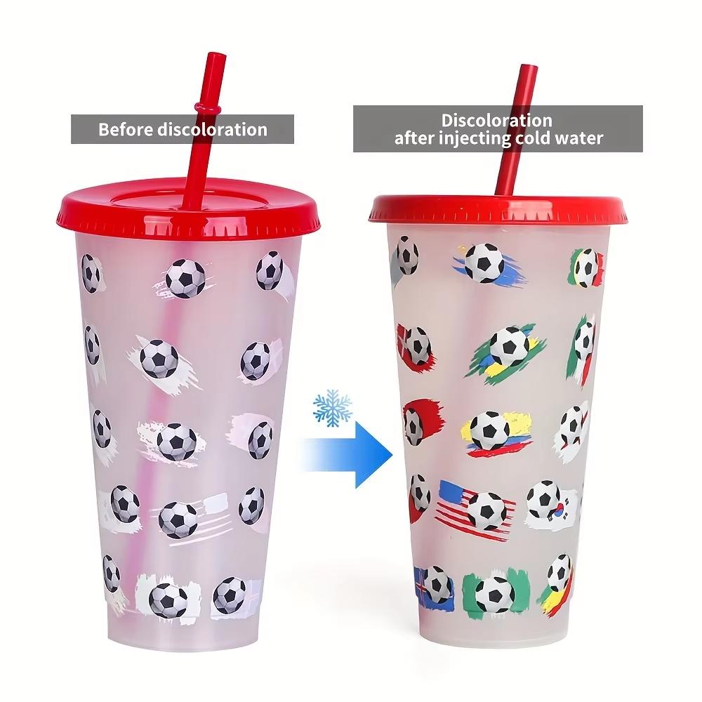 Soccer Cup Temperature-sensitive Cold Color-changing Straw Cup Single Layer Color-changing Cup Summer Drinkware 5PCS 710ml