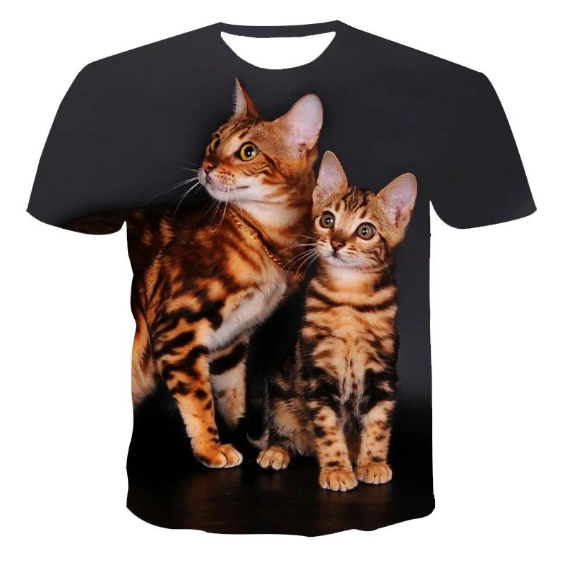 Summer Round Neck 3D Cute Cat Pattern Printed Top Fashionable Casual Short Sleeved Children's Boy T-shirts