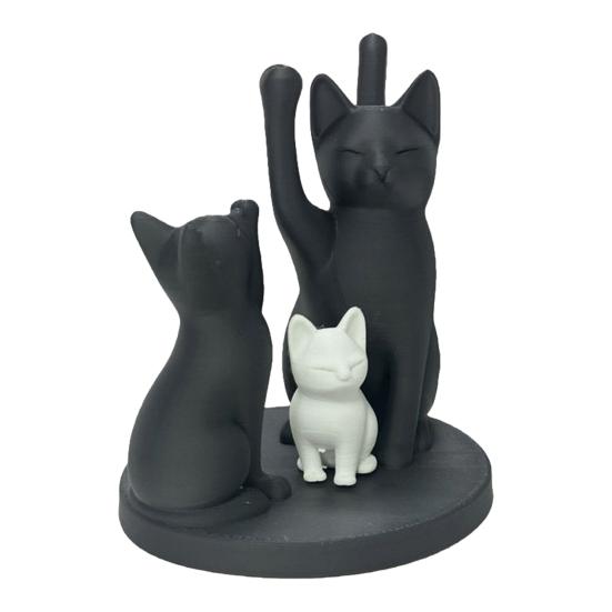 Cute Cat Family Figurine, 3D Printed Cat Parents And Kitten Sculpture, Modern Tabletop Cat Ornament, Gift for Cat Lovers чёрный