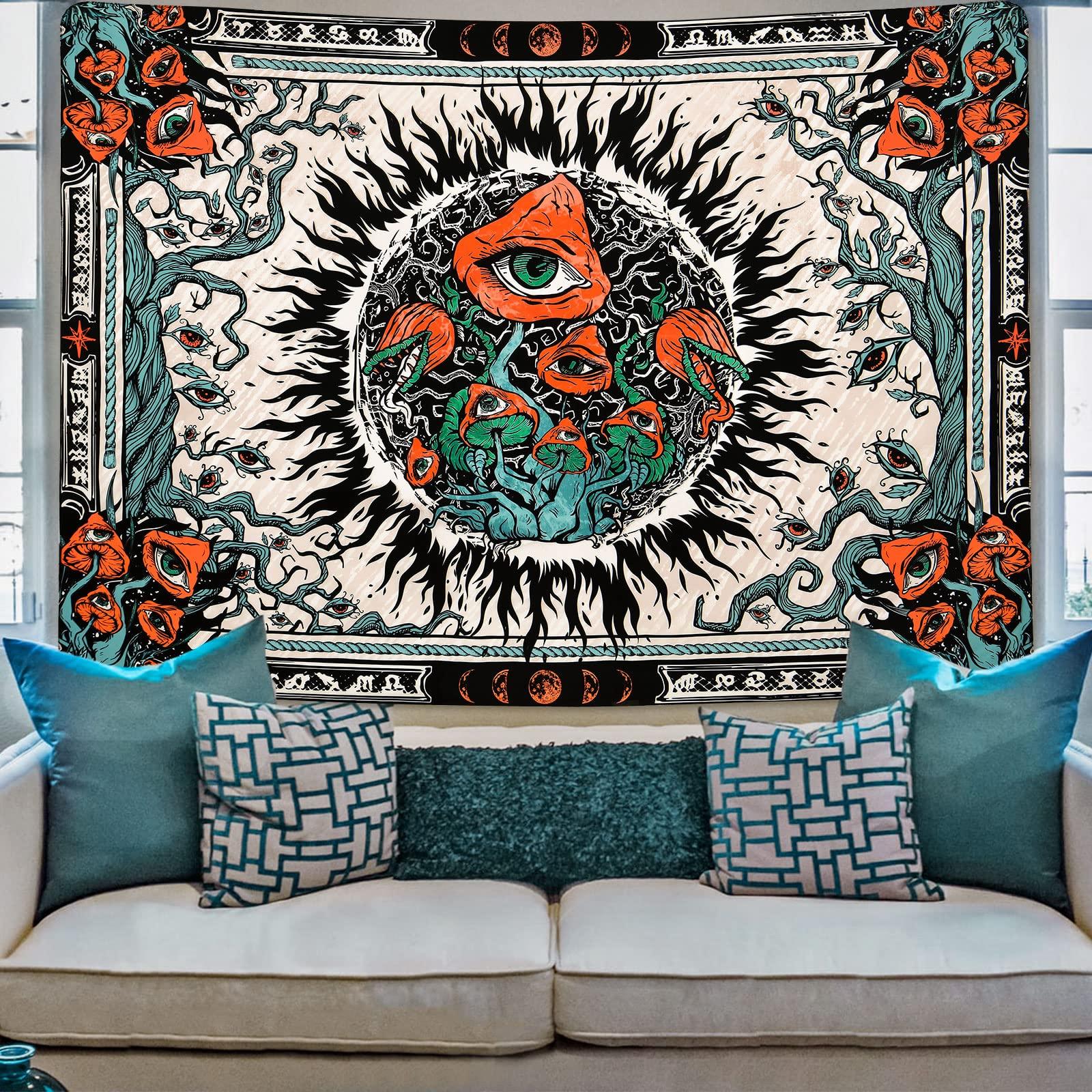 Bohemian Tapestry Psychedelic Eye-Burning Sun Mushroom Wall Hanging Perfect Hanging Decor for Bedrooms & Dorm 100X70CM
