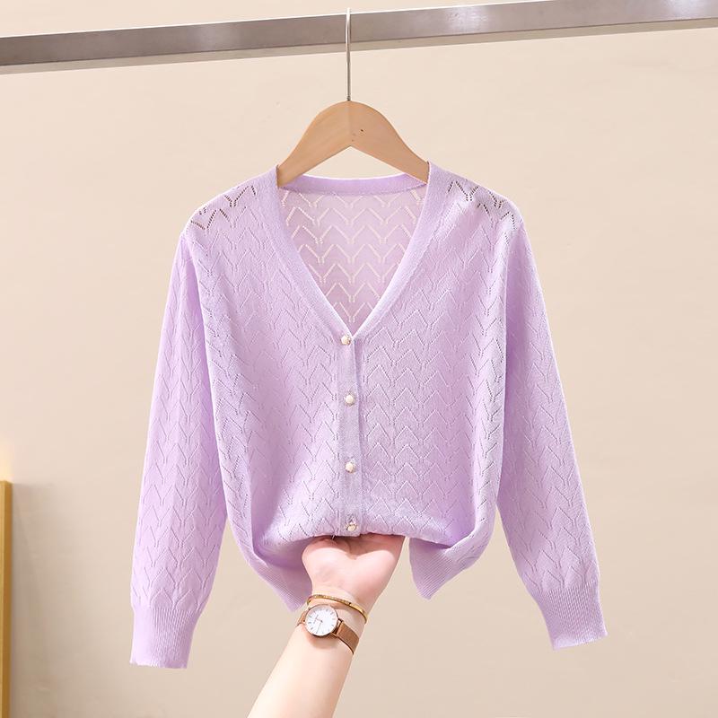 Korean Style Girls' Long Sleeve Knit Cardigan with Sun Protection - Summer 2023