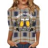 Women's Casual Plaid Three Quarter Sleeve Top Beer Festival Oktober Fest Graphic Print Round Neck Blouse