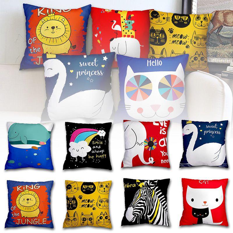 Cushion Printed Cartoon Cover Throw Pillow Case Sofa Car Home Decoration Garden