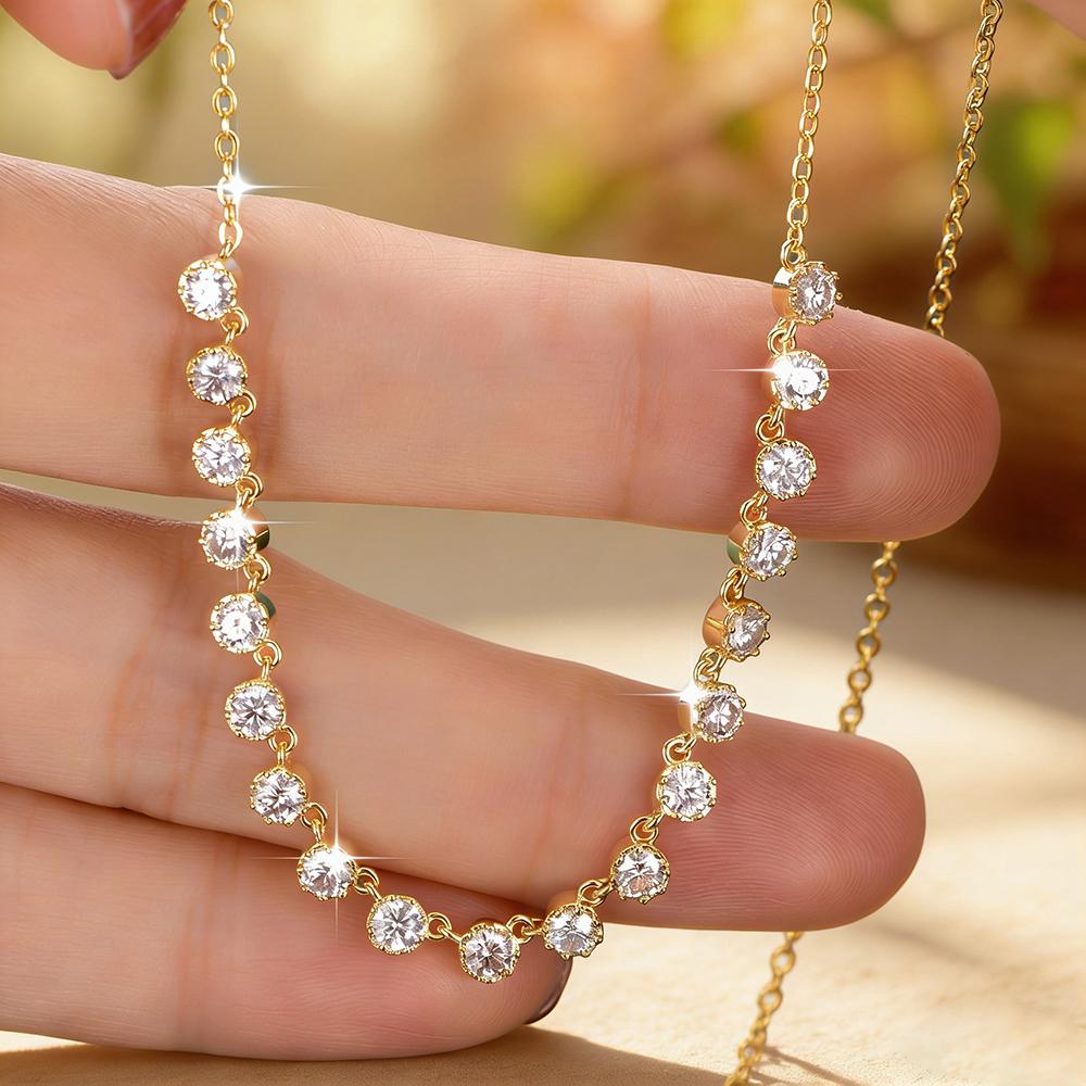 Anziw 14k Gold Filled 3mm D Moissanite Bubble-Style Pendant Necklace for Women Gold Bonded Adjustable Chain Collar GRA Certified