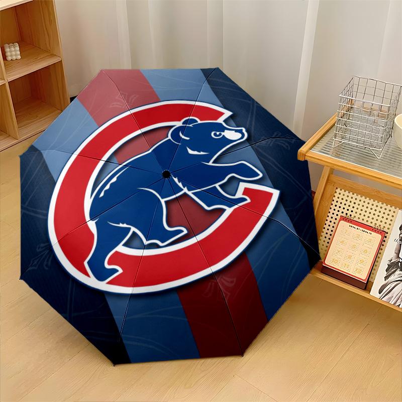 Chicago Cubs Print Auto 8?Ribs Folding Umbrella Wind Resistant Lightweight Automatic Umbrella For Daily Travel